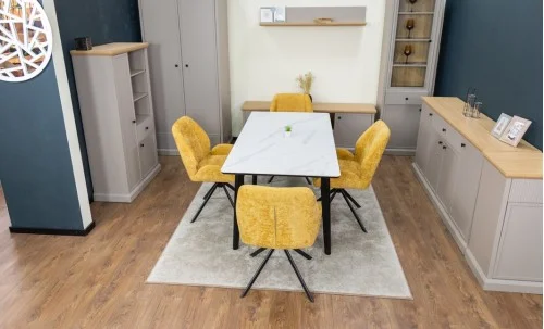 Set Masă Living Extensibilă KJT4711-1 Alb cu 4 Scaune Tapițate KJC4347 Galbene