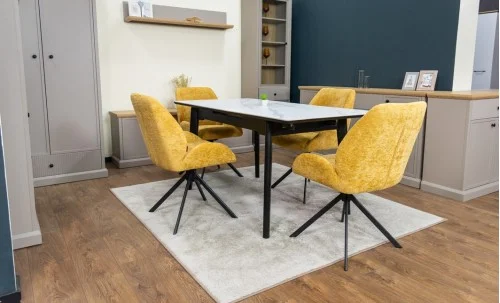Set Masă Living Extensibilă KJT4711-1 Alb cu 4 Scaune Tapițate KJC4347 Galbene