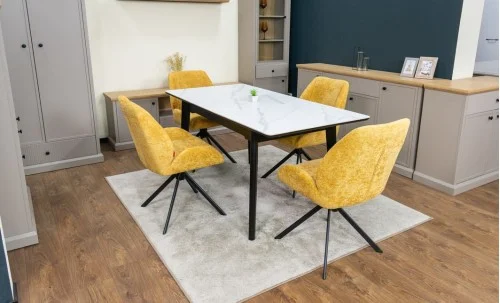 Set Masă Living Extensibilă KJT4711-1 Alb cu 4 Scaune Tapițate KJC4347 Galbene