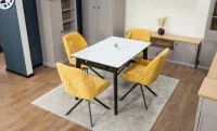 Set Masă Living Extensibilă KJT4711-1 Alb cu 4 Scaune Tapițate KJC4347 Galbene 5
