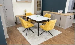 Set Masă Living Extensibilă KJT4711-1 Alb cu 4 Scaune Tapițate KJC4347 Galbene