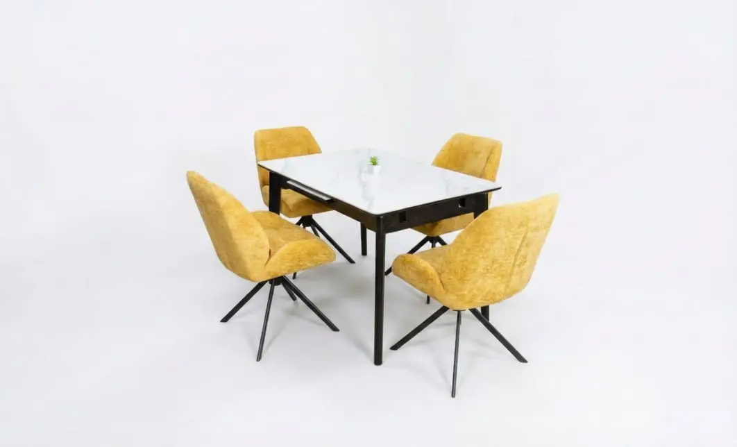 Set Masă Living Extensibilă KJT4711-1 Alb cu 4 Scaune Tapițate KJC4347 Galbene 1