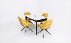 Set Masă Living Extensibilă KJT4711-1 Alb cu 4 Scaune Tapițate KJC4347 Galbene