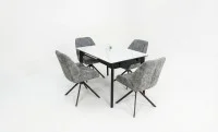 Set Masă Living Extensibilă KJT4711-1 Alb cu 4 Scaune Tapițate KJC4347 Gri