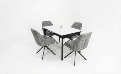 Set Masă Living Extensibilă KJT4711-1 Alb cu 4 Scaune Tapițate KJC4347 Gri
