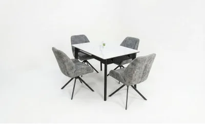 Set Masă Living Extensibilă KJT4711-1 Alb cu 4 Scaune Tapițate KJC4347 Gri