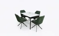 Set Masă Living Extensibilă KJT4711-1 Alb cu 4 Scaune Tapițate KJC4347 Verde 1