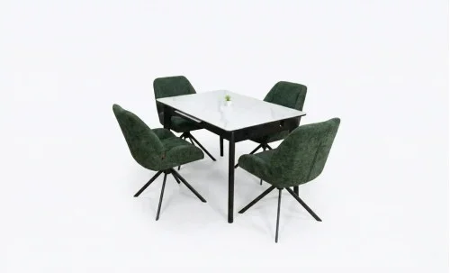Set Masă Living Extensibilă KJT4711-1 Alb cu 4 Scaune Tapițate KJC4347 Verde