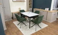 Set Masă Living Extensibilă KJT4711-1 Alb cu 4 Scaune Tapițate KJC4347 Verde