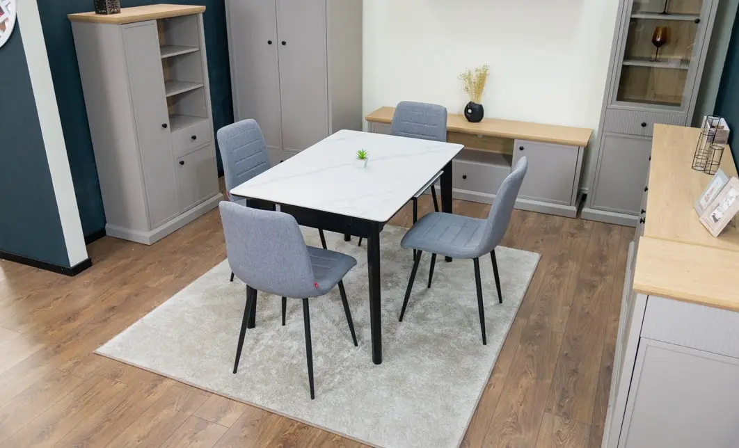 Set Masă Living Extensibilă KJT4711-1 Alb cu 4 Scaune KJC5341 Gri 6