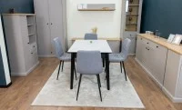 Set Masă Living Extensibilă KJT4711-1 Alb cu 4 Scaune KJC5341 Gri 8