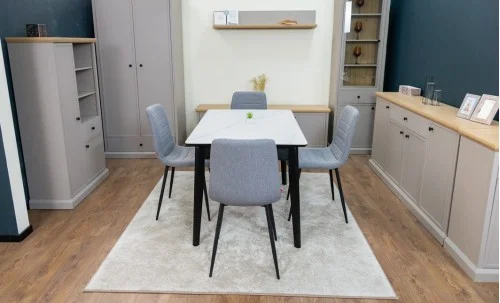 Set Masă Living Extensibilă KJT4711-1 Alb cu 4 Scaune KJC5341 Gri