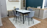 Set Masă Living Extensibilă KJT4711-1 Alb cu 4 Scaune KJC5341 Gri