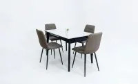 Set Masă Living Extensibilă KJT4711-1 Alb cu 4 Scaune KJC5341 Maro