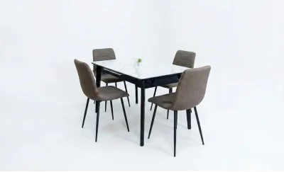 Set Masă Living Extensibilă KJT4711-1 Alb cu 4 Scaune KJC5341 Maro