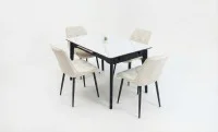 Set Masă Living Extensibilă KJT4711-1 Alb cu 4 Scaune KJC0357 Bej