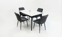 Set Masă Living Extensibilă KJT4711-1 Alb cu 4 Scaune KJC0357 Negre
