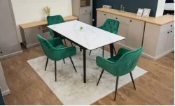 Set Masă Living Extensibilă KJT4711-1 Alb cu 4 Scaune Tapițate KJC38 Verde