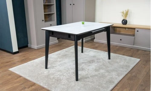 Set Masă Living Extensibilă KJT4711-1 Alb cu 4 Scaune Tapițate KJC356 Negre