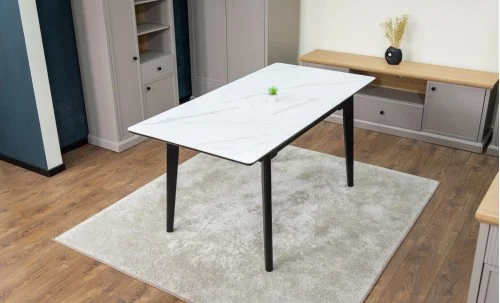 Set Masă Living Extensibilă KJT4711-1 Alb cu 4 Scaune Tapițate DCM2001AF Gri