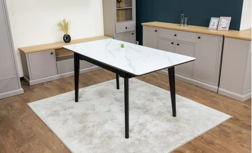 Set Masă Living Extensibilă KJT4711-1 Alb cu 4 Scaune Tapițate KJC356 Negre