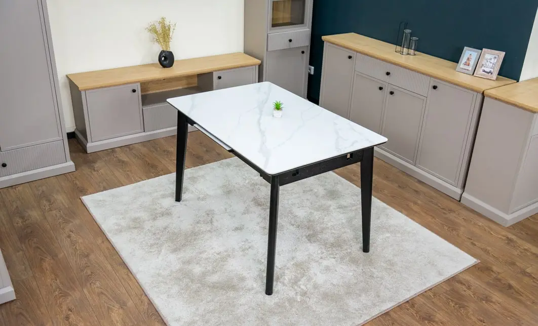 Set Masă Living Extensibilă KJT4711-1 Alb cu 4 Scaune Tapițate DCM2001AF Gri 4