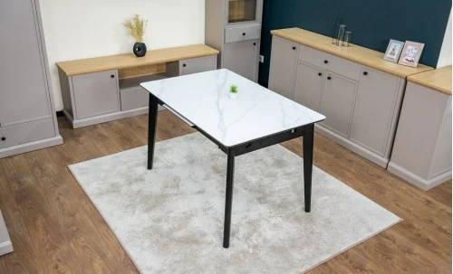 Set Masă Living Extensibilă KJT4711-1 Alb cu 4 Scaune Tapițate DCM2001AF Gri