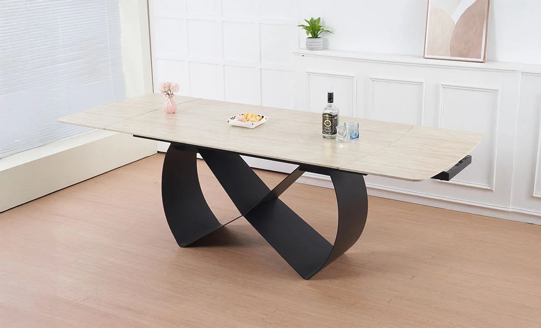 Set Masă Living Extensibilă Blat Ceramic KJT4714 cu 4 Scaune Living Rotative DCM0112 Bej 1