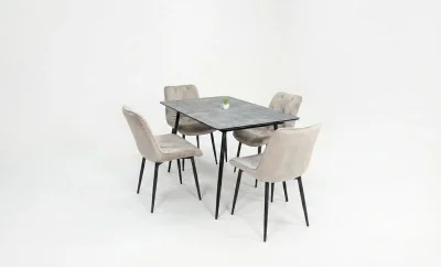 Set Masă Living Extensibilă KJT546 Gri cu 4 Scaune Tapițate KJC0357 Bej