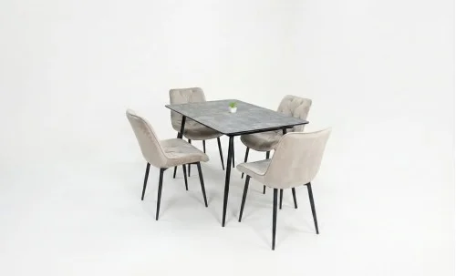 Set Masă Living Extensibilă KJT546 Gri cu 4 Scaune Tapițate KJC0357 Bej