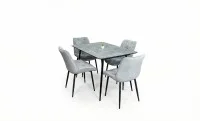 Set Masă Living Extensibilă KJT546 Gri cu 4 Scaune Tapițate KJC0357 Gri 1