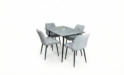 Set Masă Living Extensibilă KJT546 Gri cu 4 Scaune Tapițate KJC0357 Gri