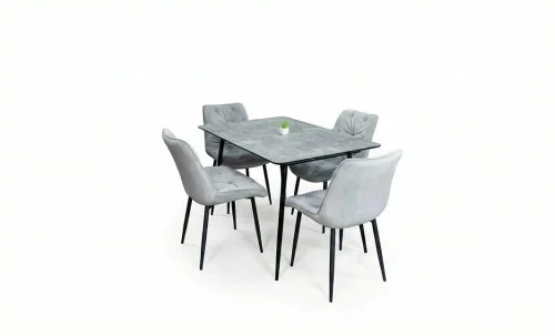 Set Masă Living Extensibilă KJT546 Gri cu 4 Scaune Tapițate KJC0357 Gri