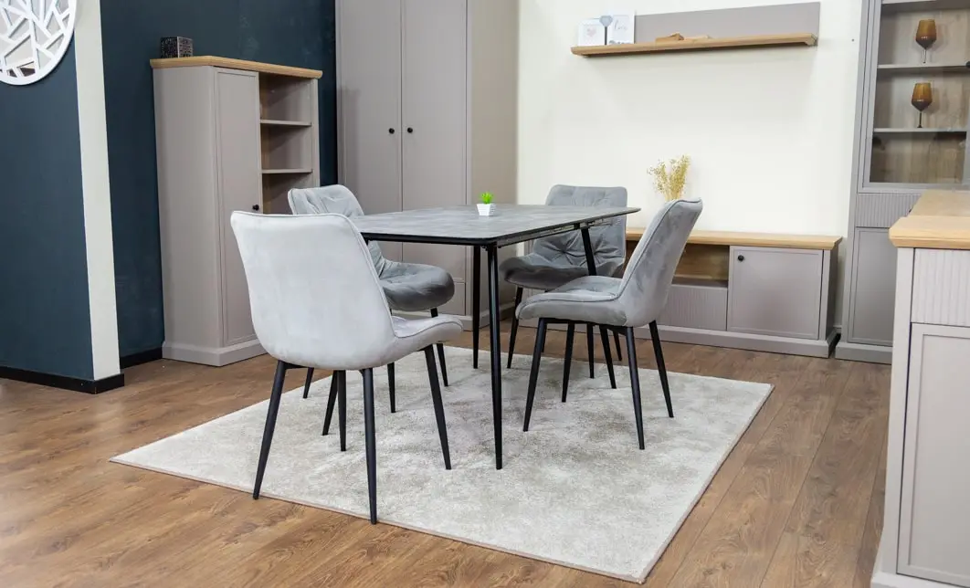 Set Masă Living Extensibilă KJT546 Gri cu 4 Scaune Tapițate KJC0357 Gri 3