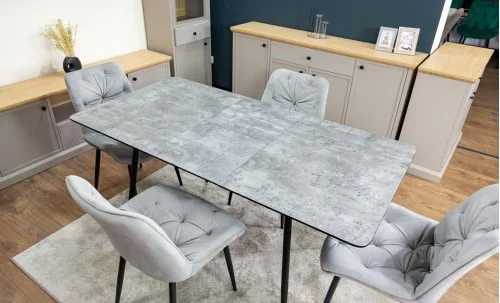 Set Masă Living Extensibilă KJT546 Gri cu 4 Scaune Tapițate KJC0357 Gri