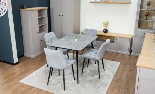 Set Masă Living Extensibilă KJT546 Gri cu 4 Scaune Tapițate KJC0357 Gri