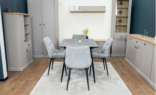 Set Masă Living Extensibilă KJT546 Gri cu 4 Scaune Tapițate KJC0357 Gri