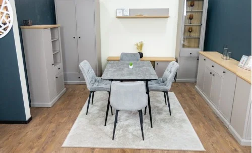 Set Masă Living Extensibilă KJT546 Gri cu 4 Scaune Tapițate KJC0357 Gri