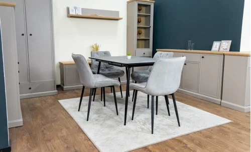 Set Masă Living Extensibilă KJT546 Gri cu 4 Scaune Tapițate KJC0357 Gri