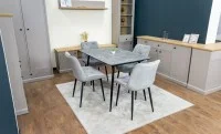 Set Masă Living Extensibilă KJT546 Gri cu 4 Scaune Tapițate KJC0357 Gri
