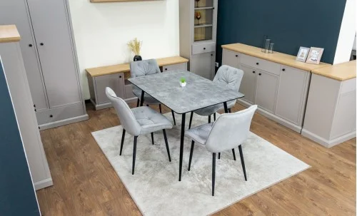 Set Masă Living Extensibilă KJT546 Gri cu 4 Scaune Tapițate KJC0357 Gri