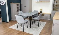 Set Masă Living Extensibilă KJT546 Gri cu 4 Scaune Tapițate KJC0357 Gri 7