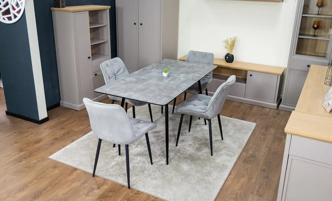 Set Masă Living Extensibilă KJT546 Gri cu 4 Scaune Tapițate KJC0357 Gri 10