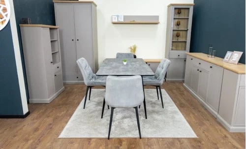 Set Masă Living Extensibilă KJT546 Gri cu 4 Scaune Tapițate KJC0357 Gri