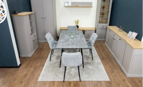 Set Masă Living Extensibilă KJT546 Gri cu 4 Scaune Tapițate KJC0357 Gri