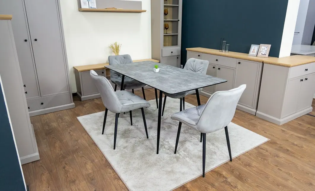 Set Masă Living Extensibilă KJT546 Gri cu 4 Scaune Tapițate KJC0357 Gri 2