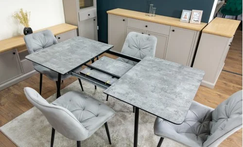 Set Masă Living Extensibilă KJT546 Gri cu 4 Scaune Tapițate KJC0357 Gri