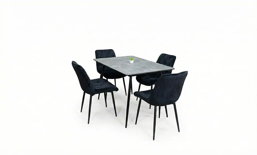 Set Masă Living Extensibilă KJT546 Gri cu 4 Scaune Tapițate KJC0357 Negre 1