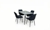 Set Masă Living Extensibilă KJT546 Gri cu 4 Scaune Tapițate KJC0357 Negre