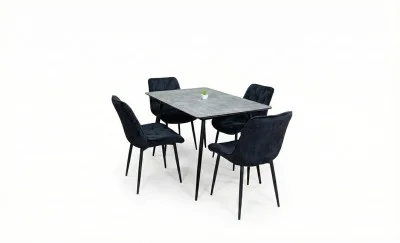 Set Masă Living Extensibilă KJT546 Gri cu 4 Scaune Tapițate KJC0357 Negre